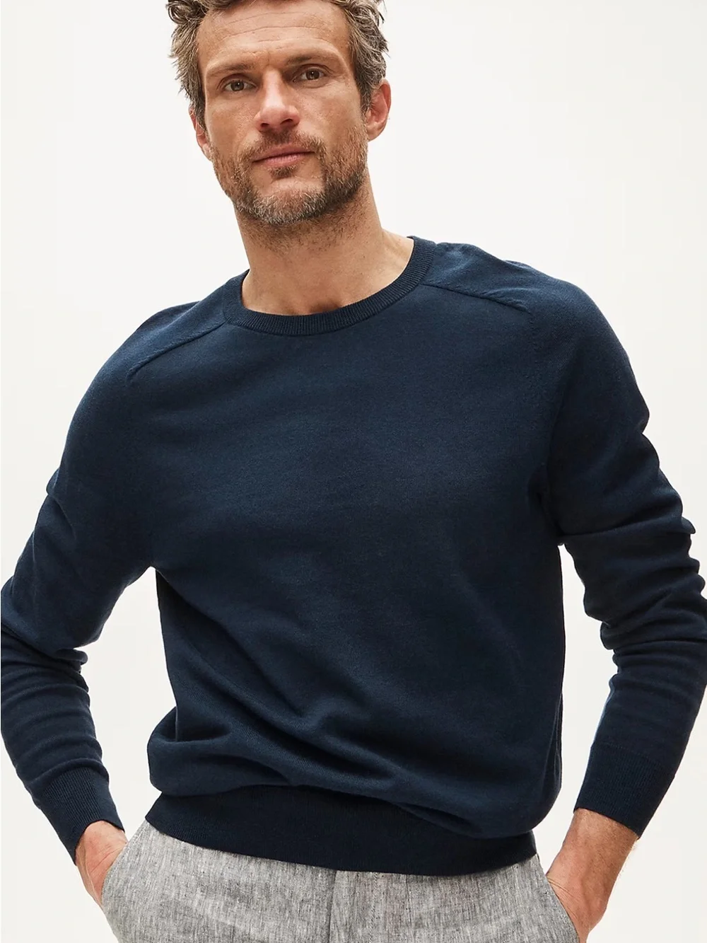 J Crew Men's Quality Knit 100% Cotton Crewneck Sweater in Navy sz M